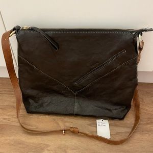 Black leather Tusk Shoulder Bag.